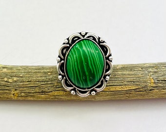 Bague en malachite, bague en argent, bague en malachite, bague réglable fait main