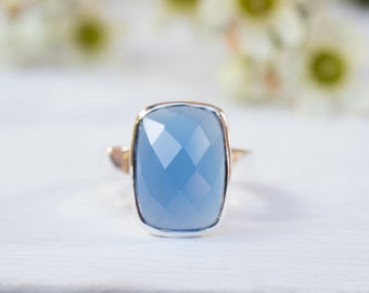 Blue Chalcedony Ring, 925 Sterling Silver Ring, Chalcedony Gemstone Ring, Boho Hippie, Bohemian