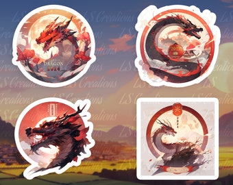 Lunar New Year 2024 Year of the Dragon Sticker Sheet Traditional Dragon Sticker Stylish Dragon Sticker LNY 2024 Yot Dragon 005-008