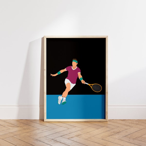 Impression de l'Open d'Australie Rafa Nadal | Cadeau pour amateur de tennis | Design minimaliste | Art mural sport | Décoration murale de bureau