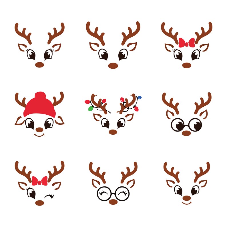 Weihnachten Rentier Gesichter SVG PNG Bundle, Mädchen Rentier SVG
