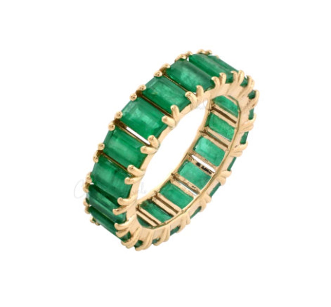 14K Gold Emerald Cut Emerald Eternity Band Ring | Natural Octagon Cut ...