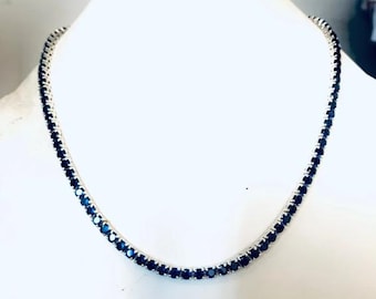 Collar de tenis de zafiro azul natural en oro de 14 quilates en plata de ley 925. Collar de zafiro, regalo de collar de zafiro para ella, regalo de aniversario.