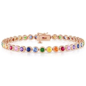 925 Silver Rainbow Lab Sapphire Tennis Bracelet,Silver rainbow sapphire tennis bracelet,Ombre Bracelet For Women Valentine Gift For Her