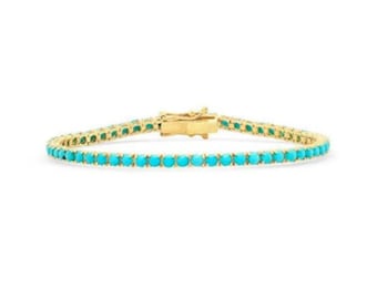 Turkos armband, turkos tennisarmband, fint armband, turkosa smycken, present till henne, minimalistiskt armband, guldtennisarmband