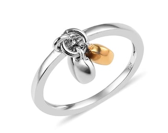 Ring - Band double heart in Platinum and Yellow Gold Overlay Sterling Silver Ring (Size R) FREE POSTAGE