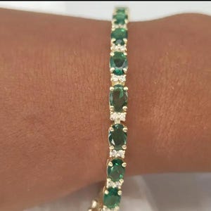 Women Emerald bracelet 18K Yellow Gold Plated, Emerald Tennis Bracelet for Women, Gift For Her, Emerald Halo Tennis Bracelet