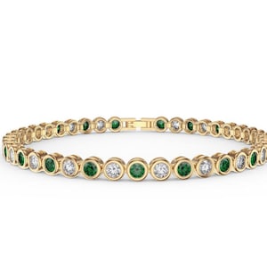 emerald gold tennis bracelet, Oval Cut Emerald Bracelet, Green Gemstone Bracelet, Emerald Tennis Bracelet, Gift for Her gift for mom