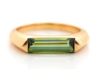 18k Green Tourmaline Baguette Ring,18K Gold Tourmaline Baguette Cocktail Wedding Ring,Long Tourmaline Engagement Ring,Anniversary Ring Gift