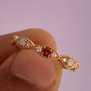 Opal Garnet Moissanite 14k Rose Gold Wedding Band Engagement Ring Marquise Full Eternity Stackable Matching Anniversary Gift Promise