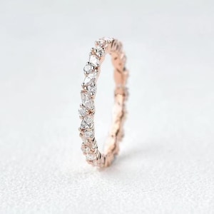 Vintage Moissanite Marquise & Round 10K Rose Gold Wedding Band
