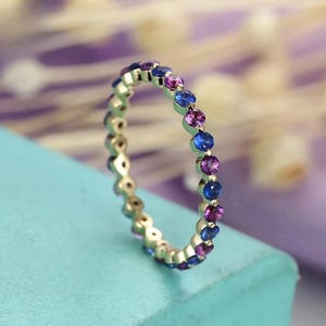 Amethyst wedding band Sapphire wedding band Women Jewelry Stacking Matching Eternity ring Unique Bridal Anniversary gift for her Promise