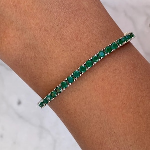 Elegant Emerald Green Topaz Tennis Bracelet For Women | Silver Plated Chain, 7.5 Inches (17.5cm) - View #3