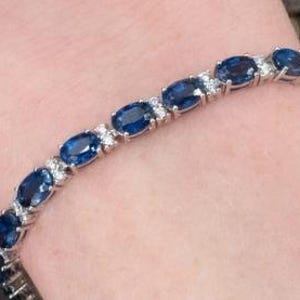Blue Sapphire tennis bracelet, 14k gold Sapphire bracelet, womens bracelet, Natural Blue Sapphire Bracelet, mens Blue Sapphire bracelet