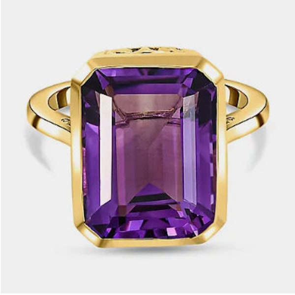 Natural Purple Amethyst Ring - Solid 925 Sterling Silver Amethyst Octagon Ring - Amethyst Emerald Cut Ring - Amethyst Jewelry - Silver Ring