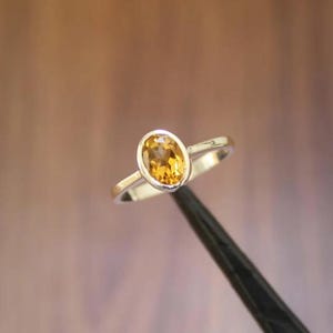 Bezel set yellow citrine gemstone ring: handmade 925 sterling silver
