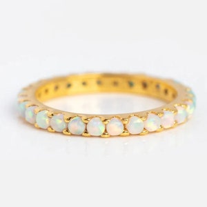 Opal Eternity Ring, Dainty Opal Ring, Gold Opal Ring, Silver Opal Ring, Minimalist Ring, Opal Stacking Ring, Gift for Her, White Opal Ring