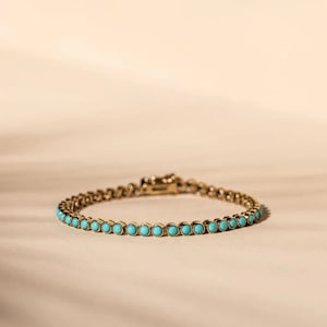 Turquoise Tennis Bracelet, Turquoise Jewelry, Gemstone Bracelet, Gift for Her, Gold Bracelet, Silver Bracelet, Turquoise Bracelet