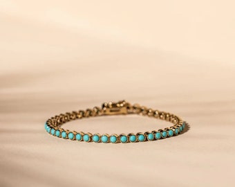 Turkos tennisarmband, turkosa smycken, ädelstensarmband, present till henne, guldarmband, silverarmband, turkos armband
