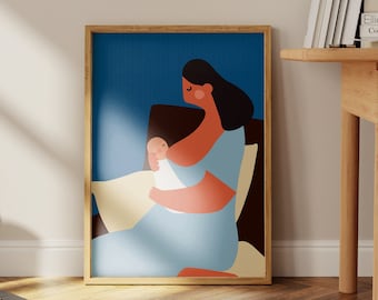Breastfeeding Art, Mother with Baby Digital Print, New Mother Gift, New Baby, Nursery Art, Printable Art, Digital Download