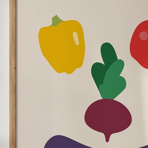 Impression végétale comme décor de cuisine moderne, affiche alimentaire, téléchargement immédiat, tomate, papier, aubergine, art mural numérique de betterave. image 2