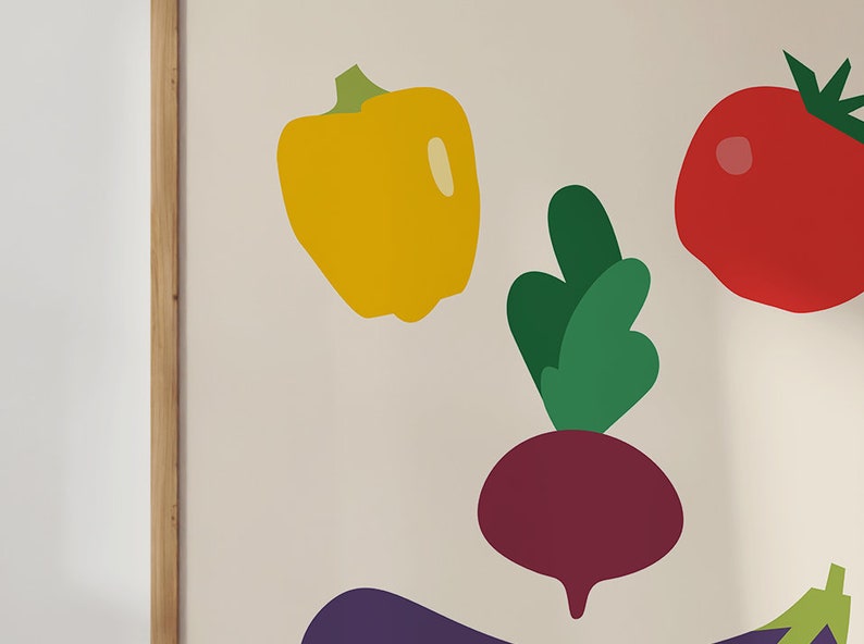 Impression végétale comme décor de cuisine moderne, affiche alimentaire, téléchargement immédiat, tomate, papier, aubergine, art mural numérique de betterave. image 2