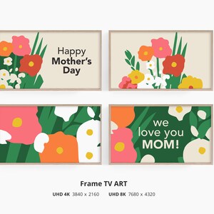 Mother's Day Frame Tv Art Set of 4 Mothers Day Decor Spring Samsung Frame Tv Art Digital Download image 1