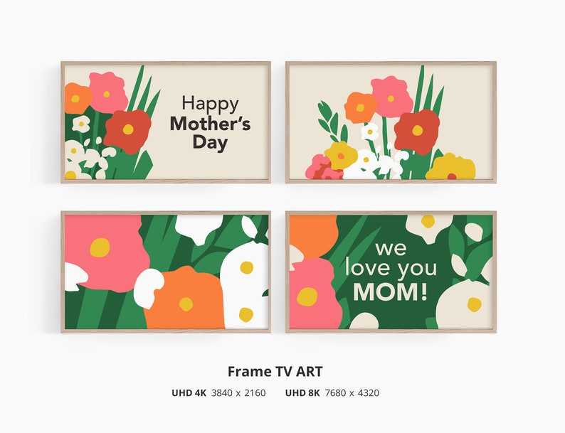 Mother's Day Frame Tv Art Set of 4 Mothers Day Decor Spring Samsung Frame Tv Art Digital Download image 1