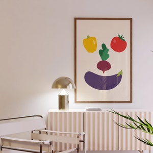 Impression végétale comme décor de cuisine moderne, affiche alimentaire, téléchargement immédiat, tomate, papier, aubergine, art mural numérique de betterave. image 5