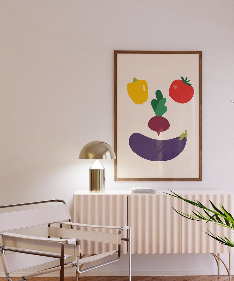 Impression végétale comme décor de cuisine moderne, affiche alimentaire, téléchargement immédiat, tomate, papier, aubergine, art mural numérique de betterave. image 5