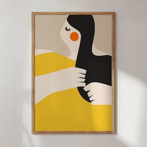Impresión de cara abstracta, Ilustración de mujer, Arte de pared escandinavo, Decoración interior moderna de hogar brillante, Descarga digital