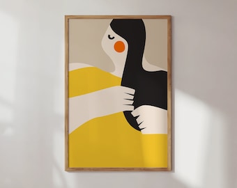 Abstract Face Print, Woman Illustration, Scandinavian Wall Art, Bright Home Modern Interior Decor, Digital Download