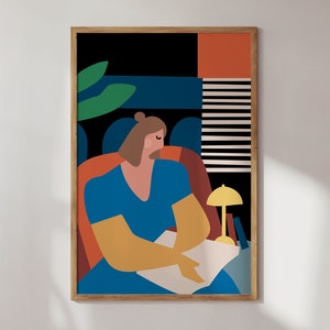 Woman Reading Print Book Lover Gift Library Decor Digital Download