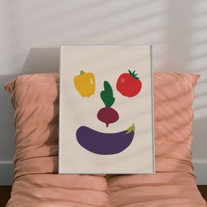Impression végétale comme décor de cuisine moderne, affiche alimentaire, téléchargement immédiat, tomate, papier, aubergine, art mural numérique de betterave. image 9