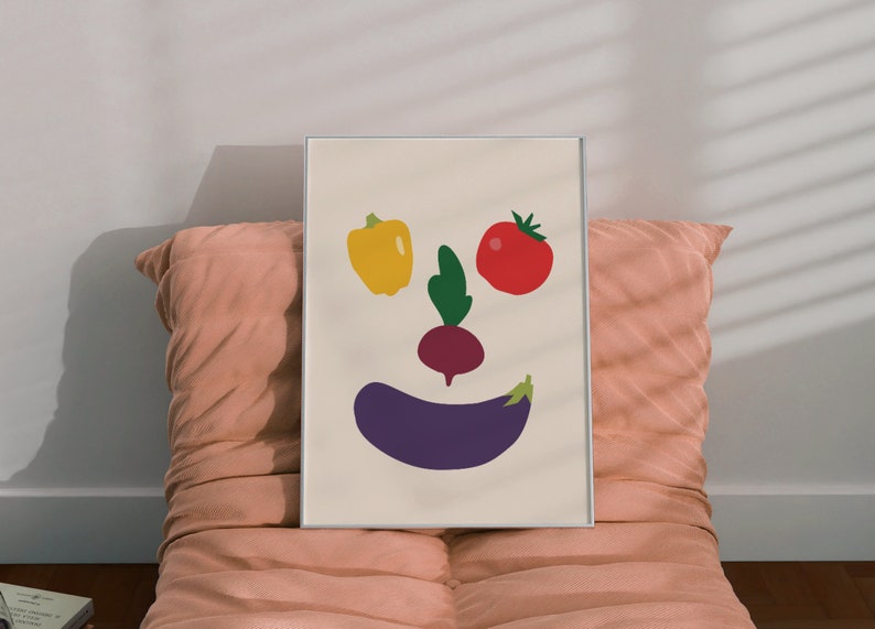 Impression végétale comme décor de cuisine moderne, affiche alimentaire, téléchargement immédiat, tomate, papier, aubergine, art mural numérique de betterave. image 9