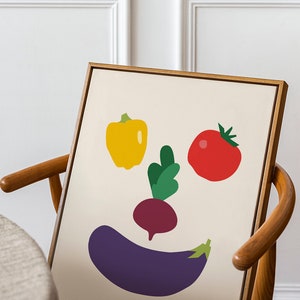 Impression végétale comme décor de cuisine moderne, affiche alimentaire, téléchargement immédiat, tomate, papier, aubergine, art mural numérique de betterave. image 8