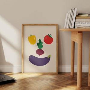 Impression végétale comme décor de cuisine moderne, affiche alimentaire, téléchargement immédiat, tomate, papier, aubergine, art mural numérique de betterave. image 4