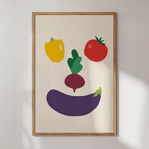 Impression végétale comme décor de cuisine moderne, affiche alimentaire, téléchargement immédiat, tomate, papier, aubergine, art mural numérique de betterave. image 1