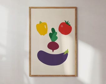 Vegetable Print as Modern Kitchen Decor, Food Poster, Instant Download, Tomato, Paper, Eggplant, Beetroot Digital Wall Art.