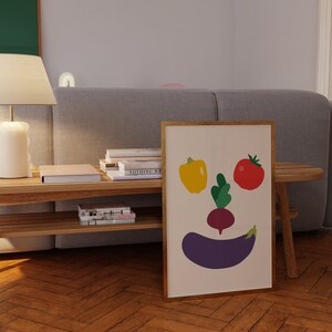 Impression végétale comme décor de cuisine moderne, affiche alimentaire, téléchargement immédiat, tomate, papier, aubergine, art mural numérique de betterave. image 7