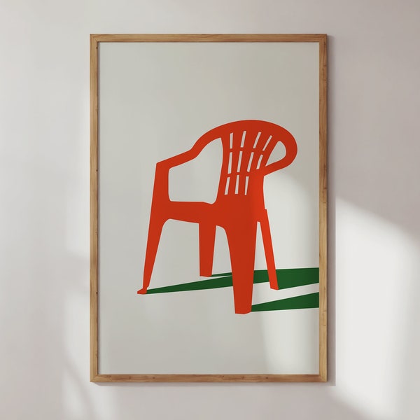 Plastic Chair Print, Summer Chair Illustration Wall Art Poster, Funny Modern Interior Decor, Instant Digital Download