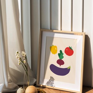 Impression végétale comme décor de cuisine moderne, affiche alimentaire, téléchargement immédiat, tomate, papier, aubergine, art mural numérique de betterave. image 6