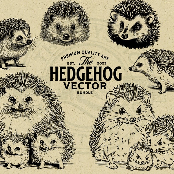 Hedgehog Vector Animal Illustration Bundle, Digital Download, Cut File SVG PNG, Commercial Use, POD, Wall Art, Cricut, Laser, Clipart, Logo