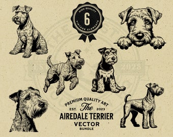 Airedaleterrier vektorkonstpaket, hundclipart (digital nedladdning)