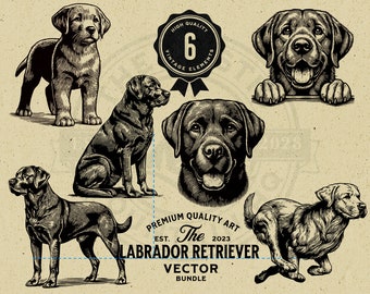 Labrador Retriever Pet Dog Vector Animal Illustration Bundle, SVG, PNG, Digital Download, T-shirt, Wall Art, Cricut, Clipart, Logo, Mug, POD