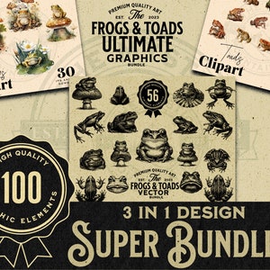 100 Frog and Toad Design Bundle, PNG, SVG, EPS, Commercial Use, For Sublimation, Cricut, Laser Engraving, Frog Clipart, Frog Vector