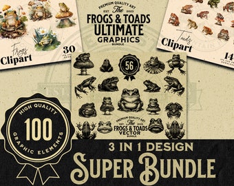 100 Frog and Toad Design Bundle, PNG, SVG, EPS, Commercial Use, For Sublimation, Cricut, Laser Engraving, Frog Clipart, Frog Vector