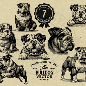 British Bulldog Pet Dog Vector Animal Illustration Bundle, SVG, PNG, Digital Download, T-shirt, Wall Art, Cricut, Clipart, Logo, Mug, POD