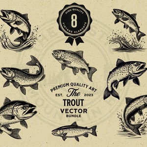 Trout Fish SVG, PNG, Vector Illustration Bundle, Instant Digital Download, Cut File, Commercial Use Clipart, POD, Branding, Cricut, Laser