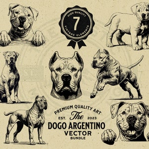 Bundle de conception de chien, chiot et chien furtif Dogo Argentino, SVG, PNG, téléchargement numérique, Images à usage commercial, Cricut, Laser, gravure
